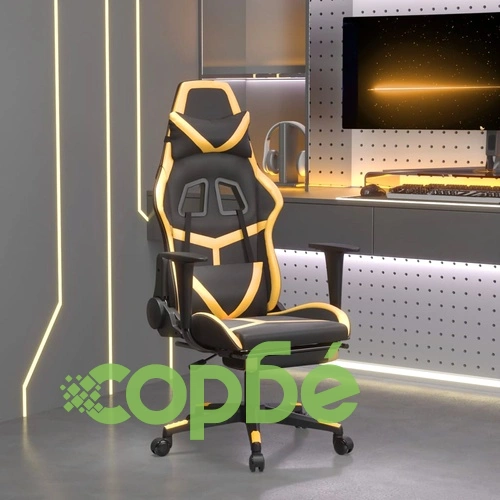 Гейминг стол с опора за крака черно и златисто изкуствена кожа ➤ топ цена ➤ sorbe.bg