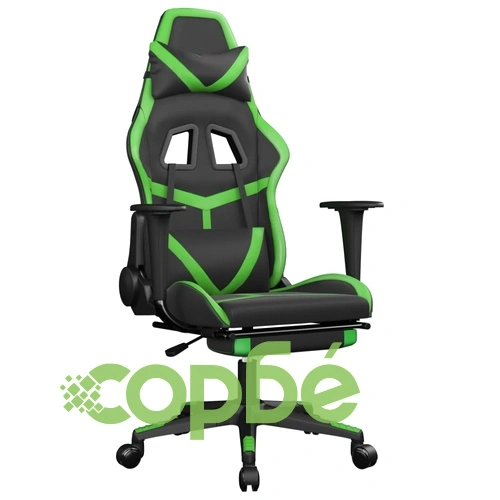 Гейминг стол с опора за крака, черно и зелено, изкуствена кожа ➤ топ цена ➤ sorbe.bg