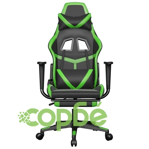 Гейминг стол с опора за крака, черно и зелено, изкуствена кожа ➤ топ цена ➤ sorbe.bg