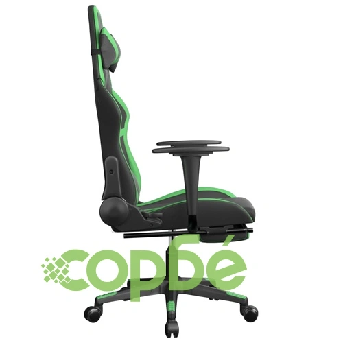 Гейминг стол с опора за крака, черно и зелено, изкуствена кожа ➤ топ цена ➤ sorbe.bg