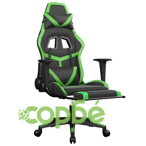 Гейминг стол с опора за крака, черно и зелено, изкуствена кожа ➤ топ цена ➤ sorbe.bg