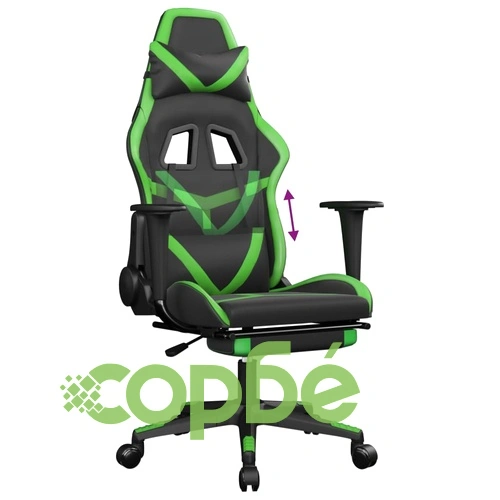 Гейминг стол с опора за крака, черно и зелено, изкуствена кожа ➤ топ цена ➤ sorbe.bg