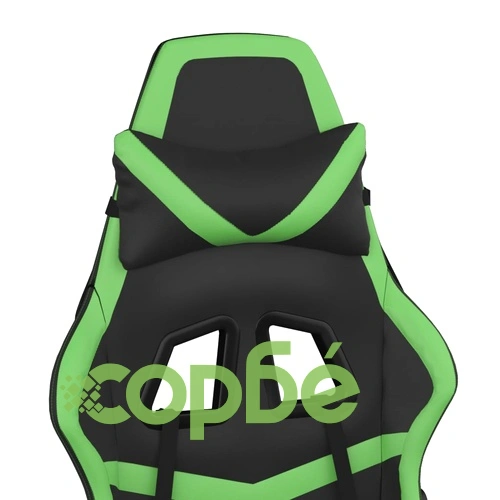 Гейминг стол с опора за крака, черно и зелено, изкуствена кожа ➤ топ цена ➤ sorbe.bg