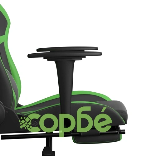 Гейминг стол с опора за крака, черно и зелено, изкуствена кожа ➤ топ цена ➤ sorbe.bg