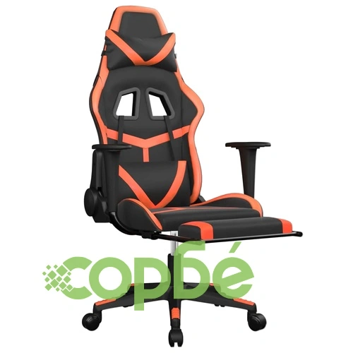 Гейминг стол с опора за крака, черно и оранжев, изкуствена кожа ➤ топ цена ➤ sorbe.bg