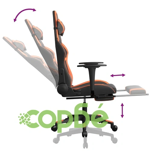 Гейминг стол с опора за крака, черно и оранжев, изкуствена кожа ➤ топ цена ➤ sorbe.bg