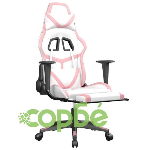 Гейминг стол с опора за крака, Бял и Розов, изкуствена кожа ➤ топ цена ➤ sorbe.bg