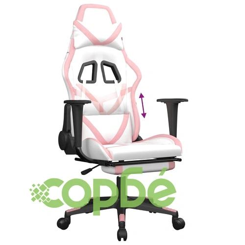 Гейминг стол с опора за крака, Бял и Розов, изкуствена кожа ➤ топ цена ➤ sorbe.bg