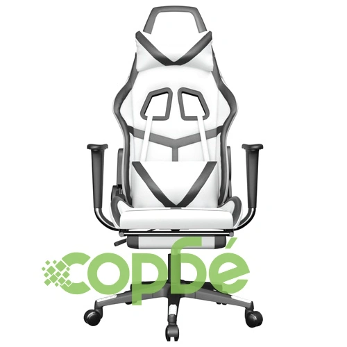 Гейминг стол с опора за крака, бяло и черно, изкуствена кожа ➤ топ цена ➤ sorbe.bg