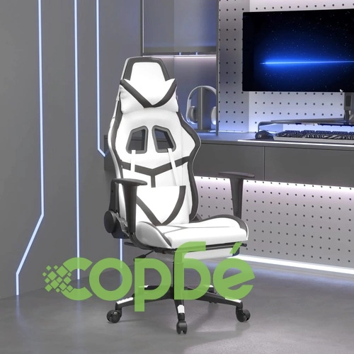 Гейминг стол с опора за крака, бяло и черно, изкуствена кожа ➤ топ цена ➤ sorbe.bg