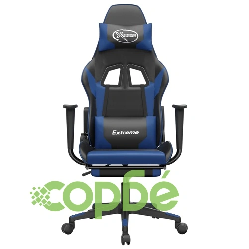 Гейминг стол с опора, черно и синьо, изкуствена кожа ➤ топ цена ➤ sorbe.bg