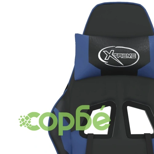 Гейминг стол с опора, черно и синьо, изкуствена кожа ➤ топ цена ➤ sorbe.bg