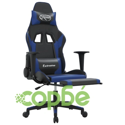 Гейминг стол с опора, черно и синьо, изкуствена кожа ➤ топ цена ➤ sorbe.bg