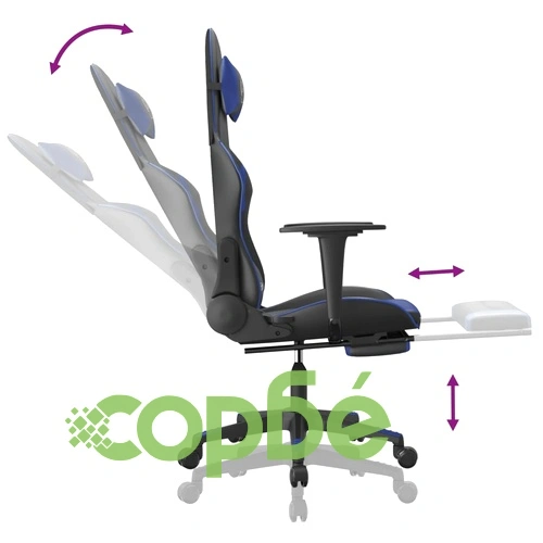 Гейминг стол с опора, черно и синьо, изкуствена кожа ➤ топ цена ➤ sorbe.bg