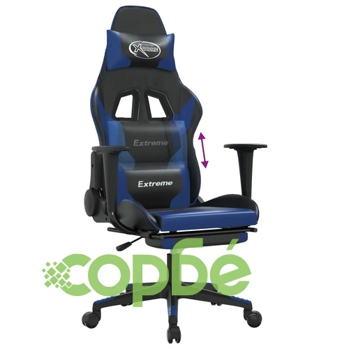 Гейминг стол с опора, черно и синьо, изкуствена кожа ➤ топ цена ➤ sorbe.bg