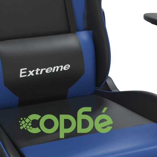 Гейминг стол с опора, черно и синьо, изкуствена кожа ➤ топ цена ➤ sorbe.bg