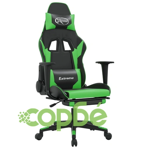 Гейминг стол с опора за крака, черно и зелено, изкуствена кожа ➤ топ цена ➤ sorbe.bg