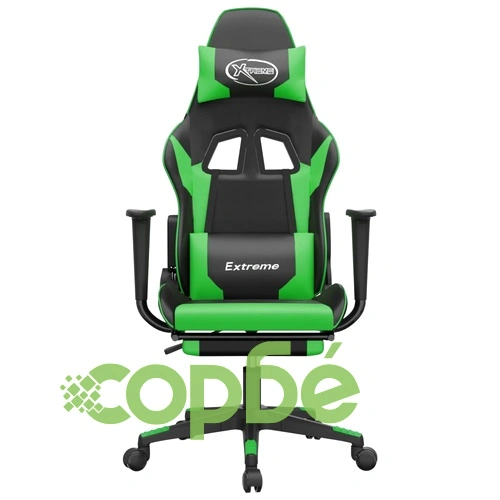 Гейминг стол с опора за крака, черно и зелено, изкуствена кожа ➤ топ цена ➤ sorbe.bg