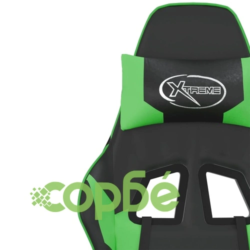 Гейминг стол с опора за крака, черно и зелено, изкуствена кожа ➤ топ цена ➤ sorbe.bg