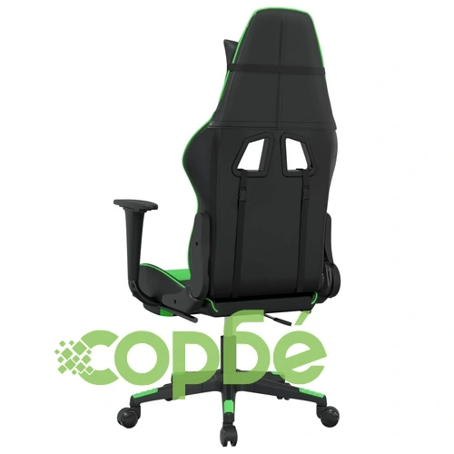 Гейминг стол с опора за крака, черно и зелено, изкуствена кожа ➤ топ цена ➤ sorbe.bg