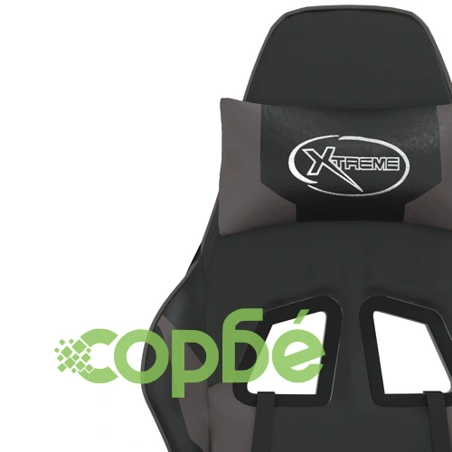 Гейминг стол с опора за крака, черно и cиво, изкуствена кожа ➤ топ цена ➤ sorbe.bg