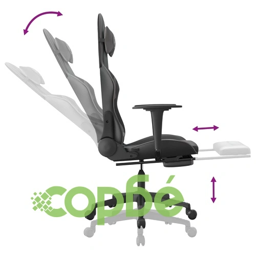 Гейминг стол с опора за крака, черно и cиво, изкуствена кожа ➤ топ цена ➤ sorbe.bg