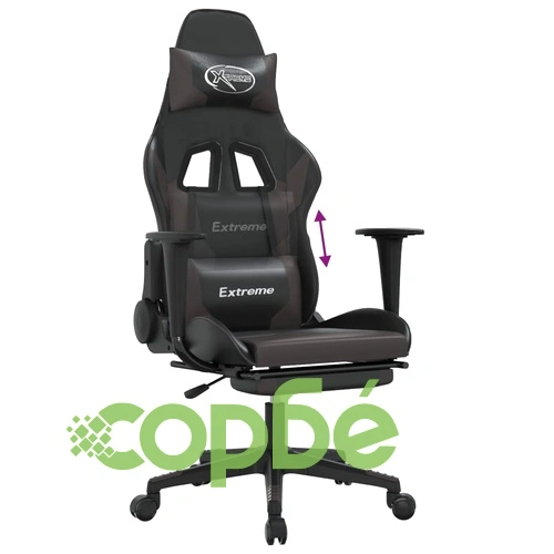 Гейминг стол с опора за крака, черно и cиво, изкуствена кожа ➤ топ цена ➤ sorbe.bg