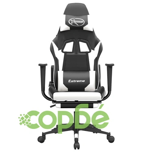 Гейминг стол с опора за крака, черно и бяло, изкуствена кожа ➤ топ цена ➤ sorbe.bg