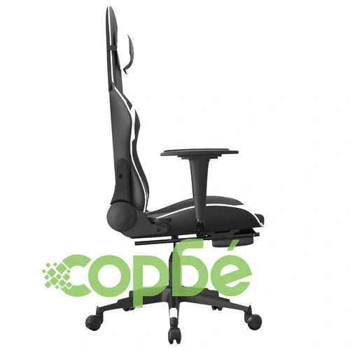 Гейминг стол с опора за крака, черно и бяло, изкуствена кожа ➤ топ цена ➤ sorbe.bg