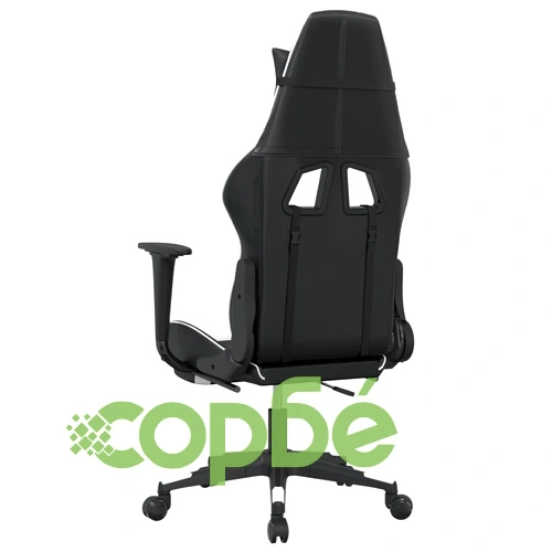 Гейминг стол с опора за крака, черно и бяло, изкуствена кожа ➤ топ цена ➤ sorbe.bg