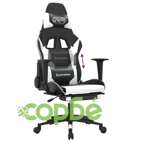 Гейминг стол с опора за крака, черно и бяло, изкуствена кожа ➤ топ цена ➤ sorbe.bg