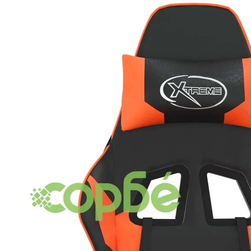 Гейминг стол с опора за крака, черно и оранжев, изкуствена кожа ➤ топ цена ➤ sorbe.bg