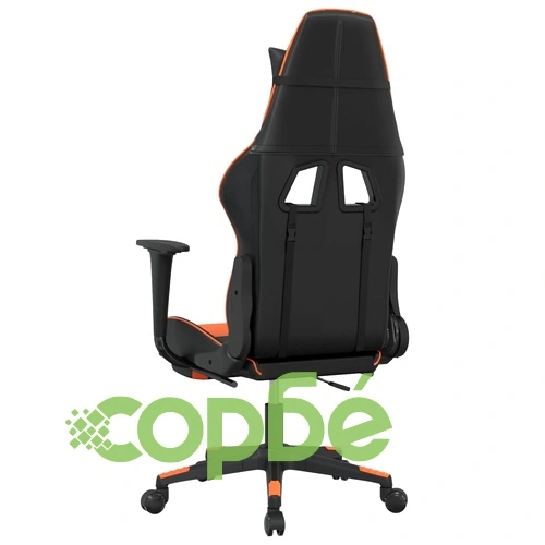 Гейминг стол с опора за крака, черно и оранжев, изкуствена кожа ➤ топ цена ➤ sorbe.bg