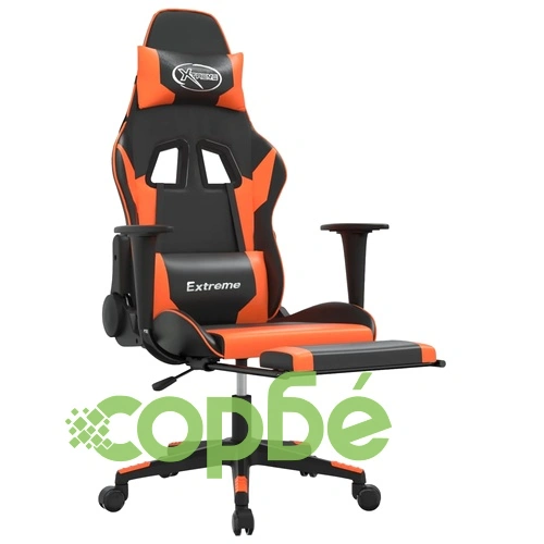 Гейминг стол с опора за крака, черно и оранжев, изкуствена кожа ➤ топ цена ➤ sorbe.bg