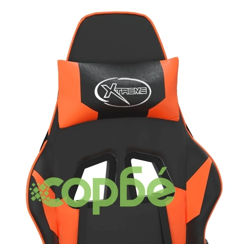 Гейминг стол с опора за крака, черно и оранжев, изкуствена кожа ➤ топ цена ➤ sorbe.bg