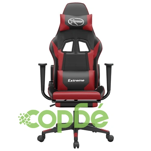 Гейминг стол с опора, черно и виненочервено, изкуствена кожа ➤ топ цена ➤ sorbe.bg