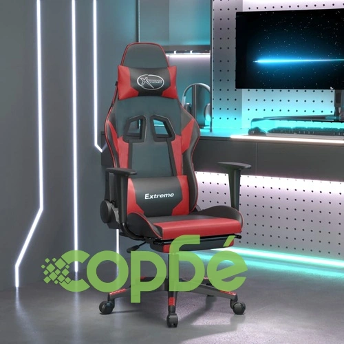 Гейминг стол с опора, черно и виненочервено, изкуствена кожа ➤ топ цена ➤ sorbe.bg