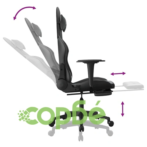 Гейминг стол с опора за крака, черен, изкуствена кожа ➤ топ цена ➤ sorbe.bg