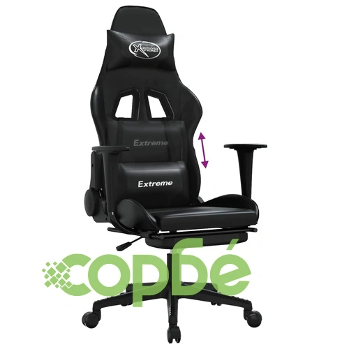 Гейминг стол с опора за крака, черен, изкуствена кожа ➤ топ цена ➤ sorbe.bg