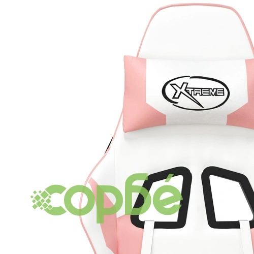 Гейминг стол с опора за крака, Бял и Розов, изкуствена кожа ➤ топ цена ➤ sorbe.bg