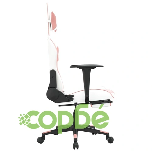 Гейминг стол с опора за крака, Бял и Розов, изкуствена кожа ➤ топ цена ➤ sorbe.bg