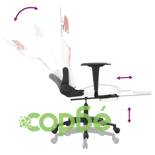 Гейминг стол с опора за крака, Бял и Розов, изкуствена кожа ➤ топ цена ➤ sorbe.bg