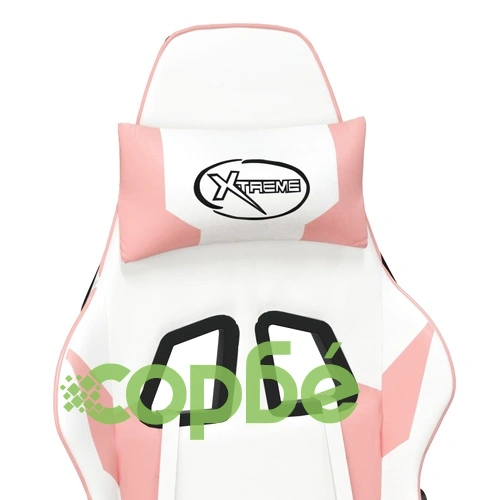 Гейминг стол с опора за крака, Бял и Розов, изкуствена кожа ➤ топ цена ➤ sorbe.bg