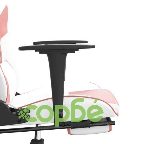 Гейминг стол с опора за крака, Бял и Розов, изкуствена кожа ➤ топ цена ➤ sorbe.bg