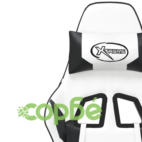 Гейминг стол с опора за крака, бяло и черно, изкуствена кожа ➤ топ цена ➤ sorbe.bg