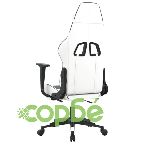 Гейминг стол с опора за крака, бяло и черно, изкуствена кожа ➤ топ цена ➤ sorbe.bg