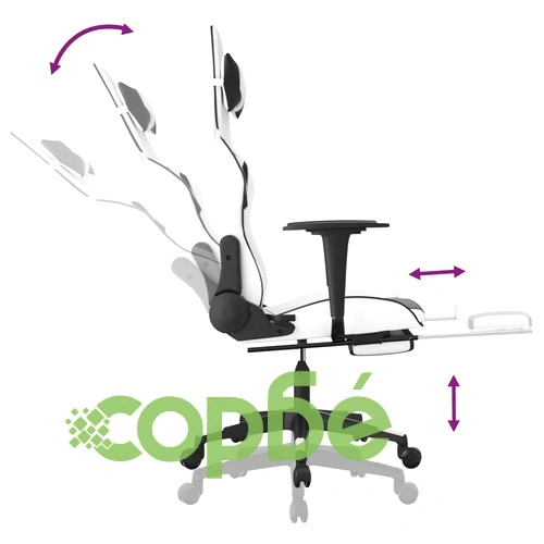 Гейминг стол с опора за крака, бяло и черно, изкуствена кожа ➤ топ цена ➤ sorbe.bg