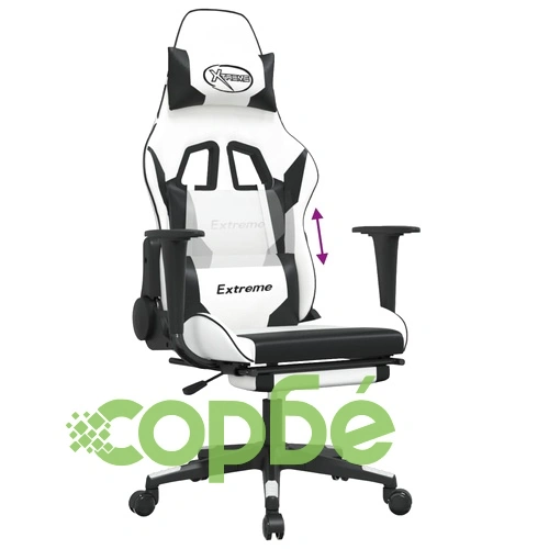 Гейминг стол с опора за крака, бяло и черно, изкуствена кожа ➤ топ цена ➤ sorbe.bg