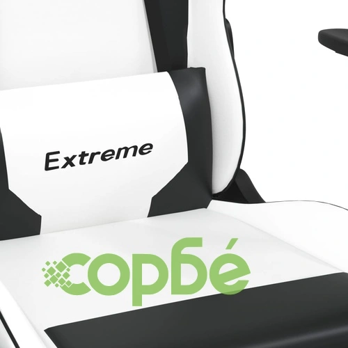 Гейминг стол с опора за крака, бяло и черно, изкуствена кожа ➤ топ цена ➤ sorbe.bg