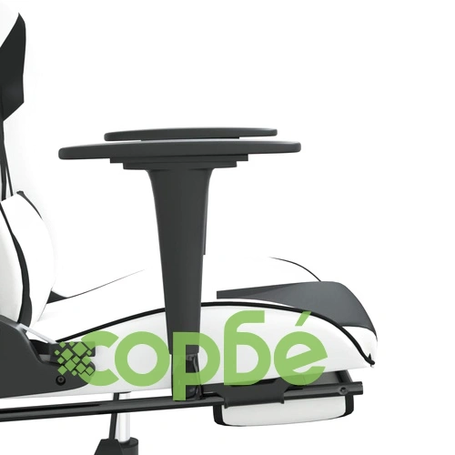 Гейминг стол с опора за крака, бяло и черно, изкуствена кожа ➤ топ цена ➤ sorbe.bg